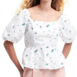 Barbour women 12 fairacre embroidered floral cutout cotton blouse cottage core
